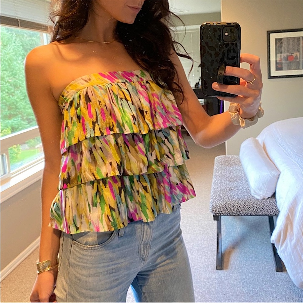 NWT 🌈 Leifsdottir Rainbow Tiered Ruffle Silk Tank